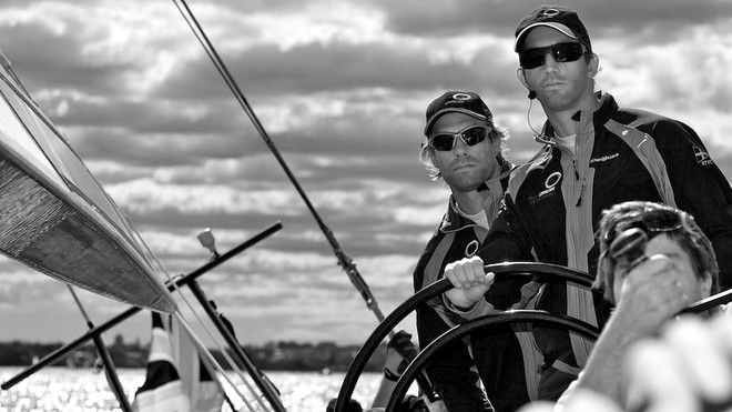 Louis Vuitton Trophy, practice session on board TEAMORIGIN, Iain Percy, Tactician (left) and Ben Ainslie, Skipper and Helmsman. © Ian Roman/TEAMORIGIN www.ianroman.com